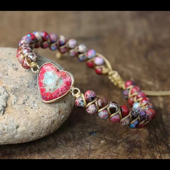 New Natural Stone Heart Charm Bracelets - Picture 2 of 9